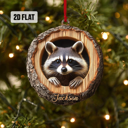 Personalized Racoon 2D Flat Ornament, Racoon Rearview Mirror Car Accessories, Racoon Christmas Ornament, Animal Lover, Racoon Lover Gifts