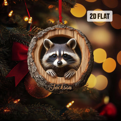 Personalized Racoon 2D Flat Ornament, Racoon Rearview Mirror Car Accessories, Racoon Christmas Ornament, Animal Lover, Racoon Lover Gifts