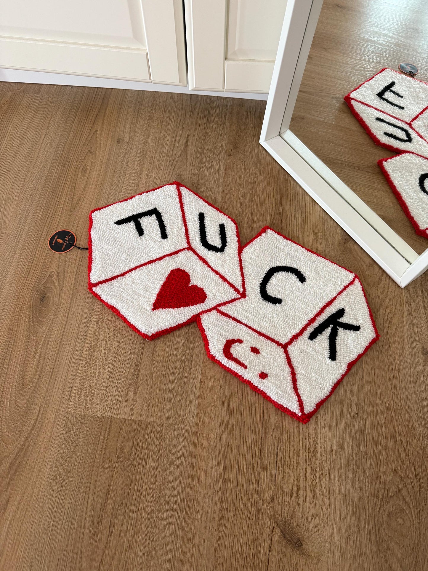 Handmade Tufted Rug: Novelty Dice Design, Colorful Accent Rug (28x55cm)
