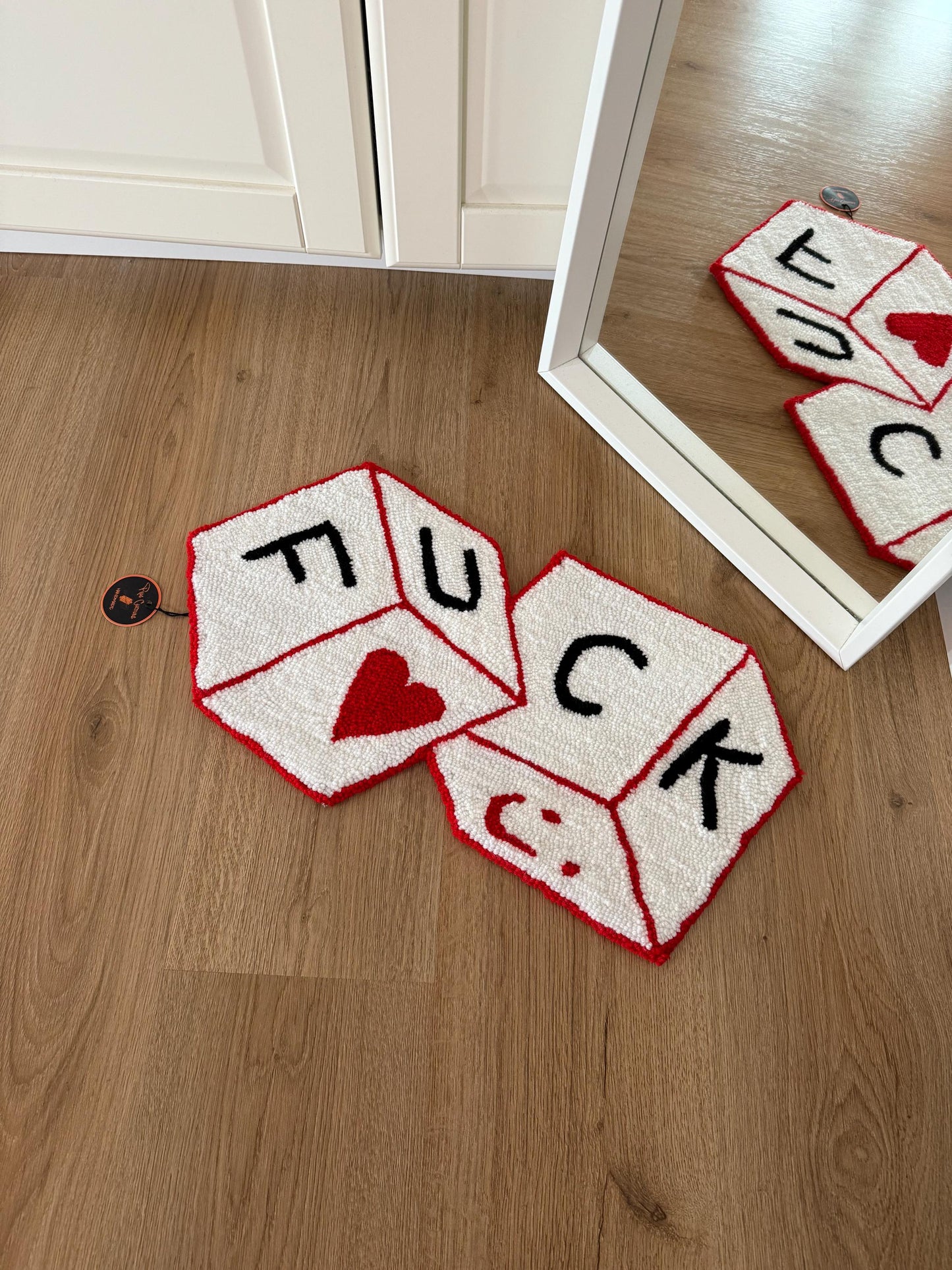 Handmade Tufted Rug: Novelty Dice Design, Colorful Accent Rug (28x55cm)