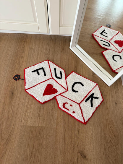 Handmade Tufted Rug: Novelty Dice Design, Colorful Accent Rug (28x55cm)