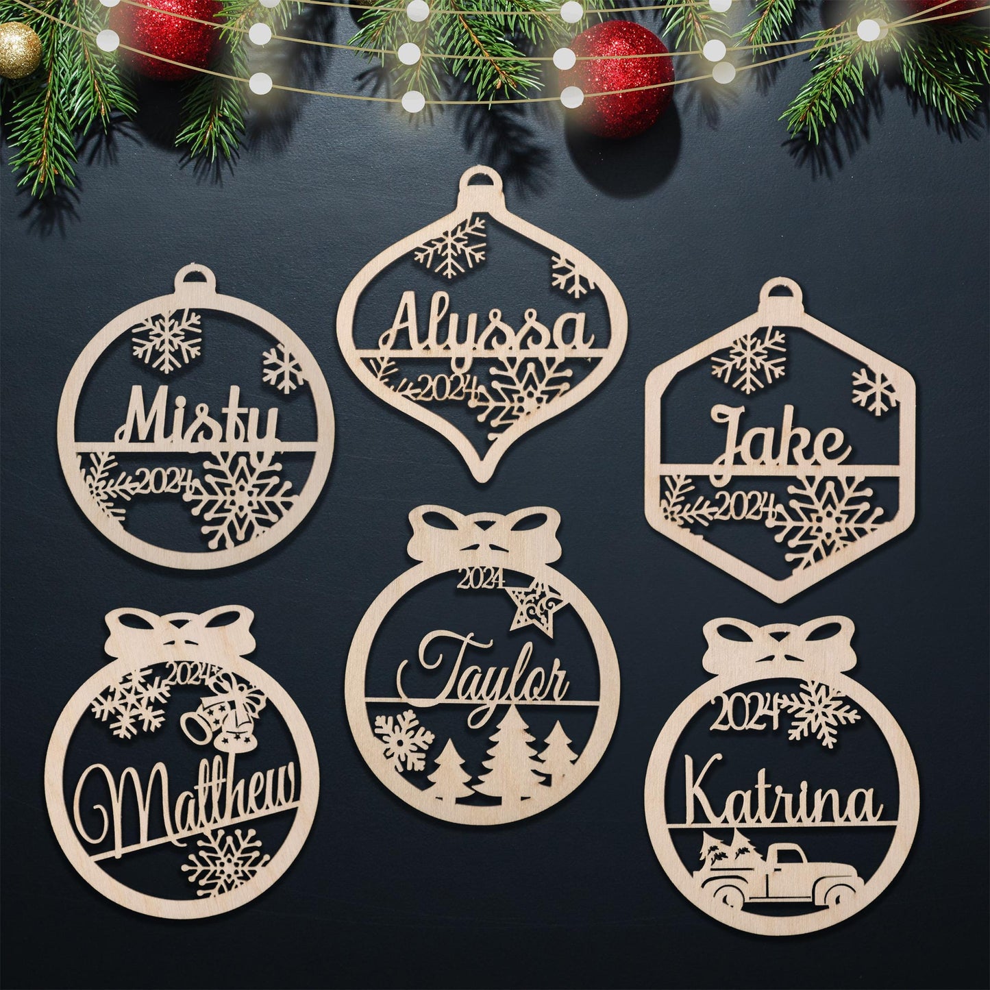 Personalized Christmas Wood Ornament | USA Made | Custom name Ornament | Laser Cut Gift Tag | Laser Cut Name Bauble