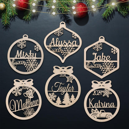 Personalized Christmas Wood Ornament | USA Made | Custom name Ornament | Laser Cut Gift Tag | Laser Cut Name Bauble