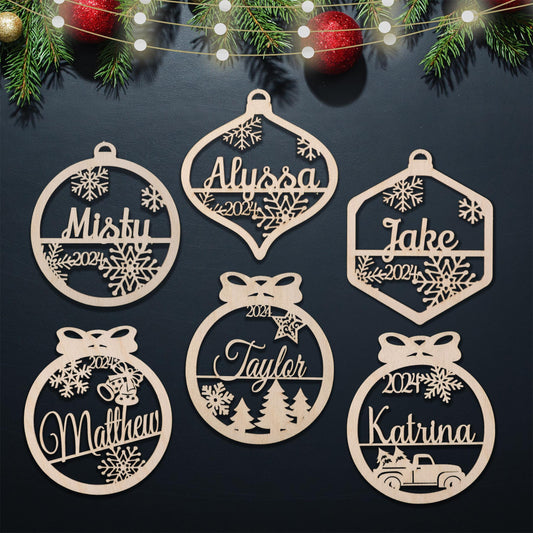 Personalized Christmas Wood Ornament | USA Made | Custom name Ornament | Laser Cut Gift Tag | Laser Cut Name Bauble
