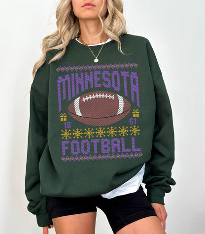 Minnesota Ugly Christmas Sweatshirt, Football Shirt, Christmas Gift Tee, Festive Football Crewneck, Holiday Winter, Minnesota Football Fan