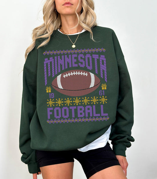 Minnesota Ugly Christmas Sweatshirt, Football Shirt, Christmas Gift Tee, Festive Football Crewneck, Holiday Winter, Minnesota Football Fan