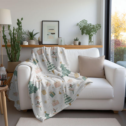 Ballerina Christmas Blanket, Pastel Coquette Ballet Lovers Fleece Throw, Ballerina Home Decor, Ballet Dancer Lap Blanket Christmas Gifts