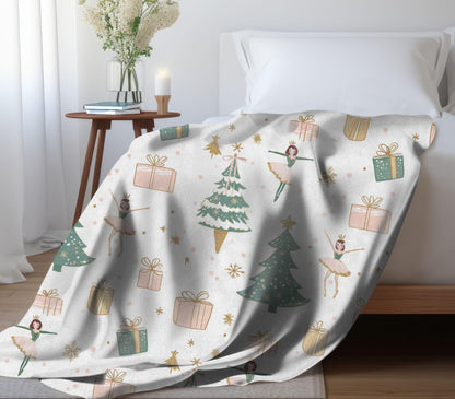 Ballerina Christmas Blanket, Pastel Coquette Ballet Lovers Fleece Throw, Ballerina Home Decor, Ballet Dancer Lap Blanket Christmas Gifts