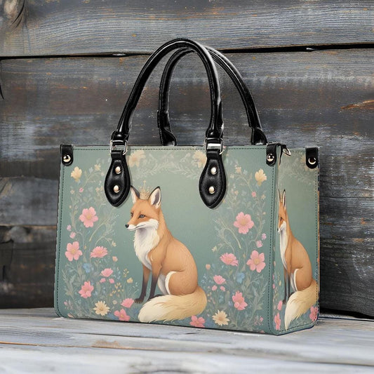 Curious Fox with Wildflowers Crossbody Bag - Vegan Leather Purse, Unique Nature-Inspired Gift for Women