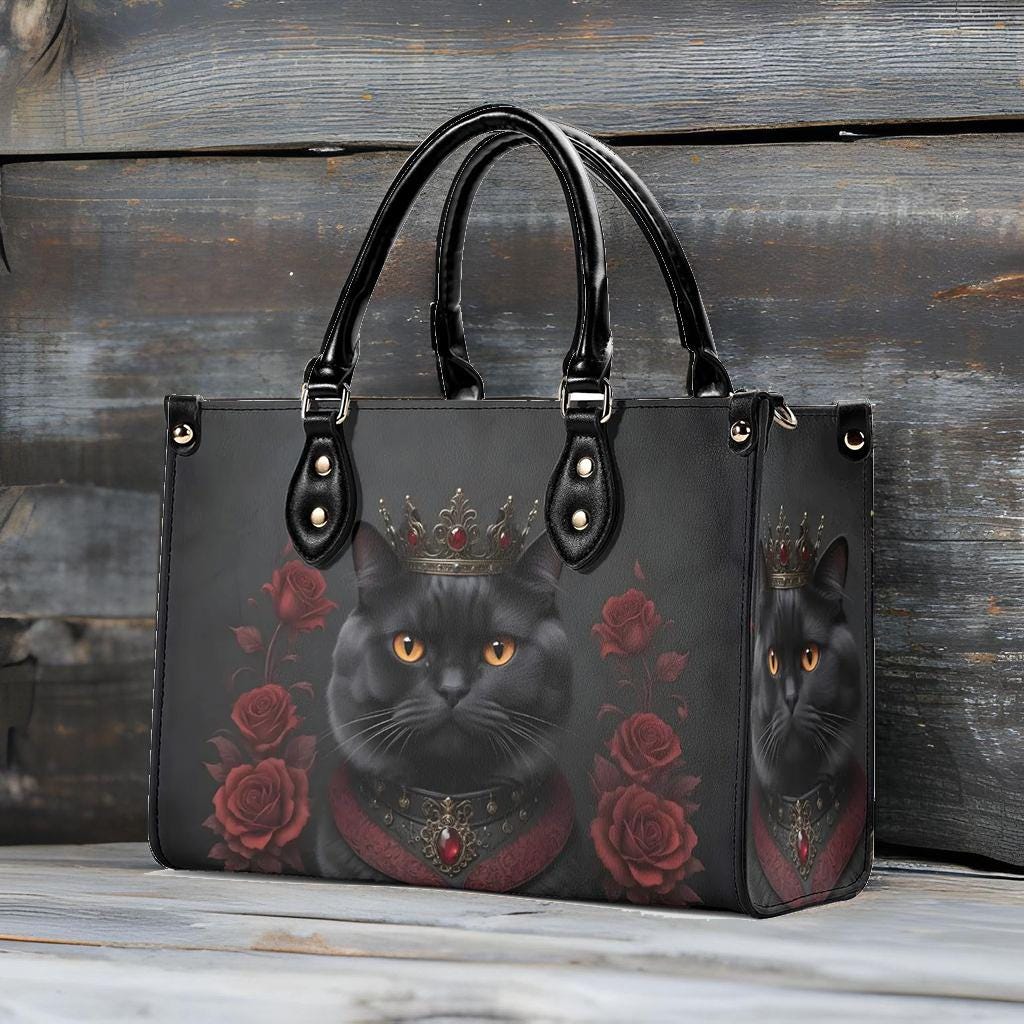 Gothic Monarch Cat Crossbody Bag - Vegan Leather Designer Purse, Unique Gift for Women