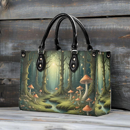 Sunlit Forest with Dappled Mushrooms Bag Cute Crossbody Bag Unique Purse Cute Purse, Luxury Bag Vegan Leather Bags Printed Designer Bag