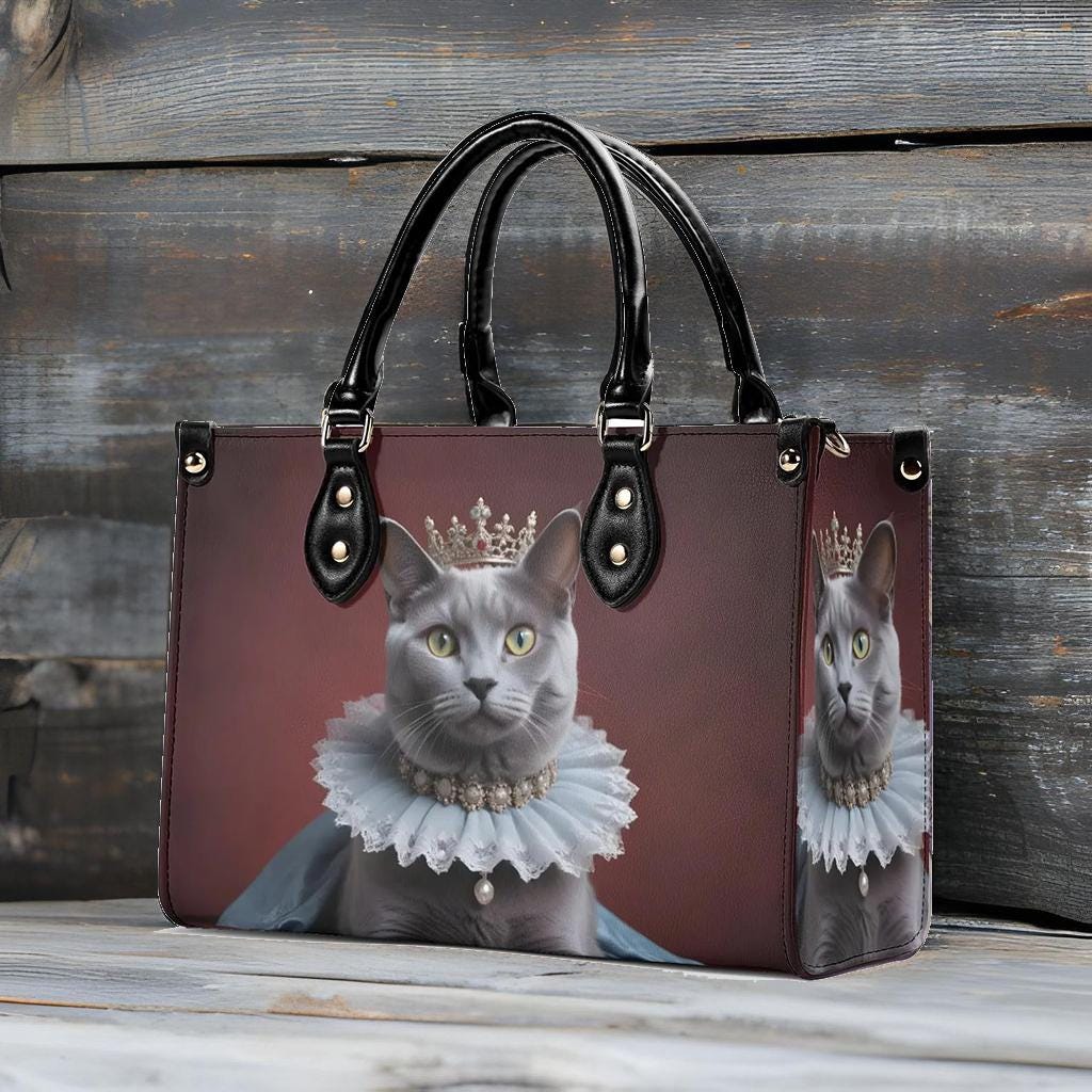 Russian Blue Cat Bag Cute Crossbody Bag Unique Purse Cute Purse, Luxury Bag Vegan Leather Bags Printed Designer Bag
