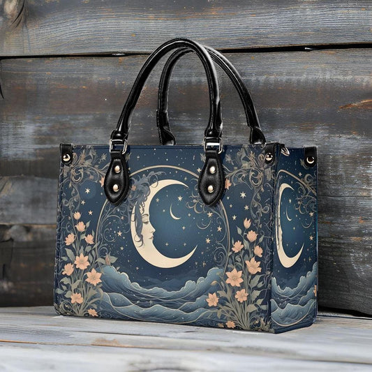 Moon Design Crossbody Bag - Unique Vegan Leather Purse, Mystical Gift for Women