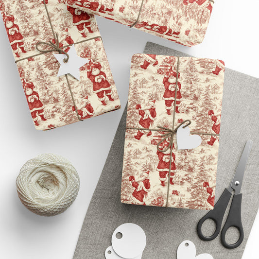 Vintage Santa Christmas Toile Gift Wrap Holiday Gift Wrapping Paper Victorian Christmas Gift Wrap Xmas Christmas Vintage Wrapping