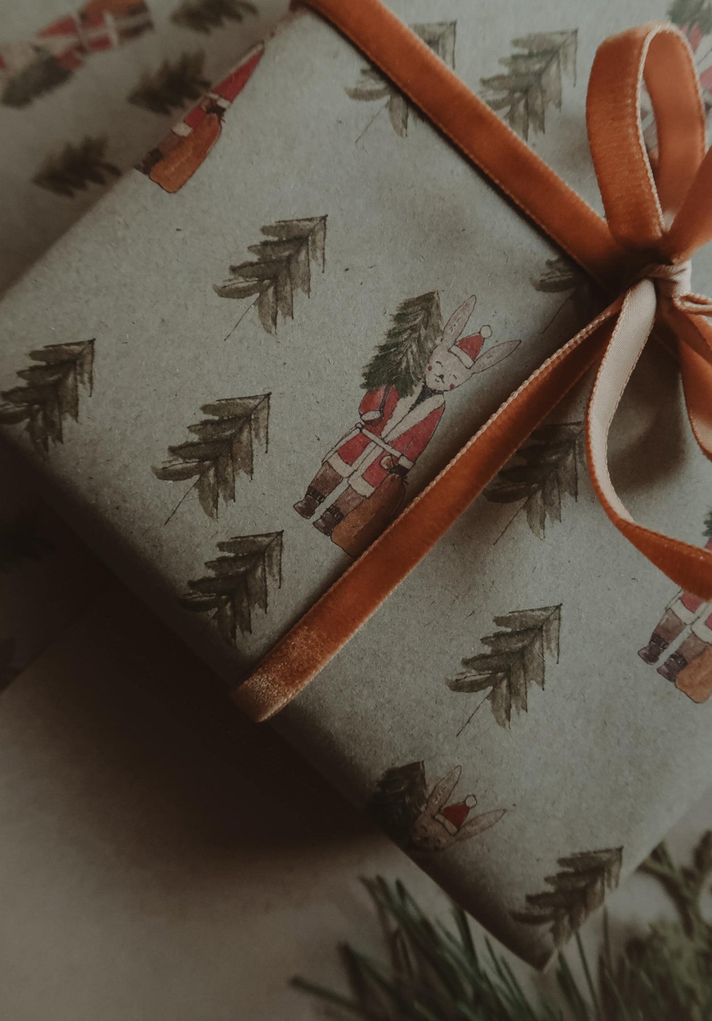 Bunny with a tree Wrapping paper, Christmas Gift Wrap, Green Christmas Wrap, recycled Christmas Gift Warp, Xmas Wrapping paper, gift