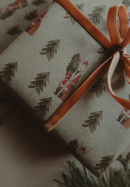 Bunny with a tree Wrapping paper, Christmas Gift Wrap, Green Christmas Wrap, recycled Christmas Gift Warp, Xmas Wrapping paper, gift