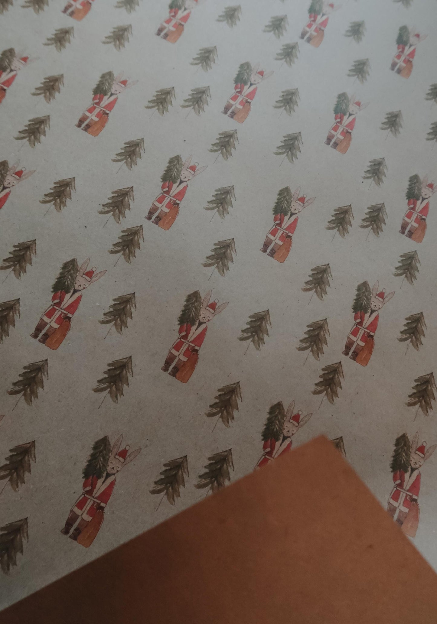 Bunny with a tree Wrapping paper, Christmas Gift Wrap, Green Christmas Wrap, recycled Christmas Gift Warp, Xmas Wrapping paper, gift