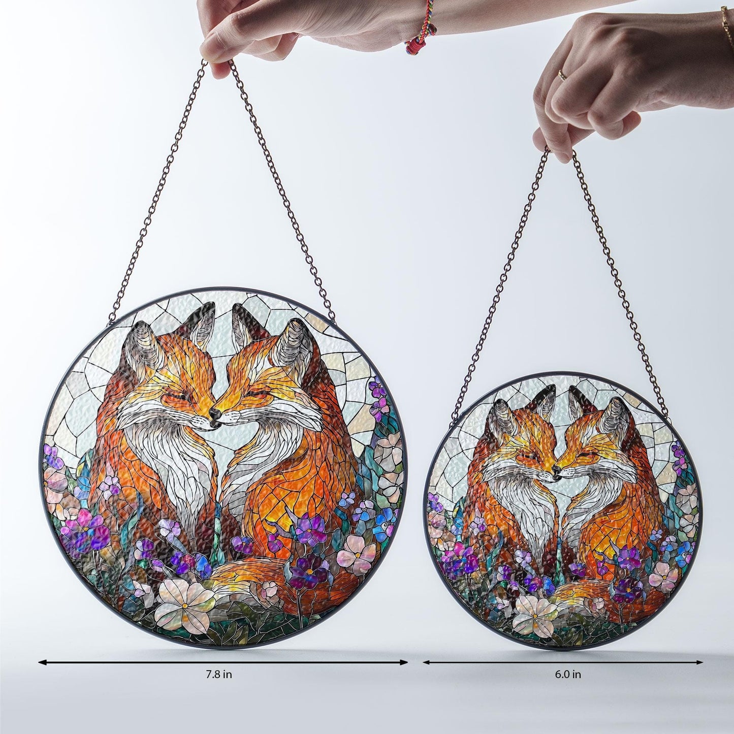 Fox Couple Stained Glass SunCatcher, Fox Lovers Gift, Couple Gift, Wedding Gift, Fox Suncatcher Ornament, Farmhouse decor, Glass Animals Art