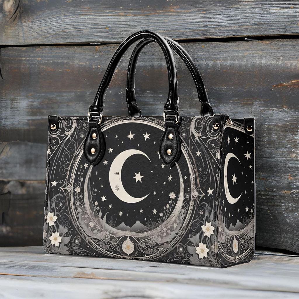 Black White Moon Bag Cute Crossbody Bag Unique Purse Cute Purse, Luxury Bag Vegan Leather Bags Printed Designer Bag