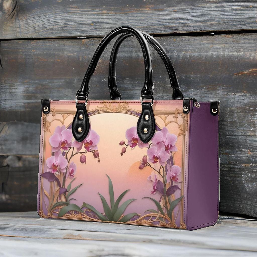Orchids in Sunset Hues Crossbody Bag - Nature-Inspired Vegan Leather Purse, Unique Gift for Women