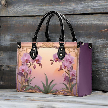 Orchids in Sunset Hues Crossbody Bag - Nature-Inspired Vegan Leather Purse, Unique Gift for Women
