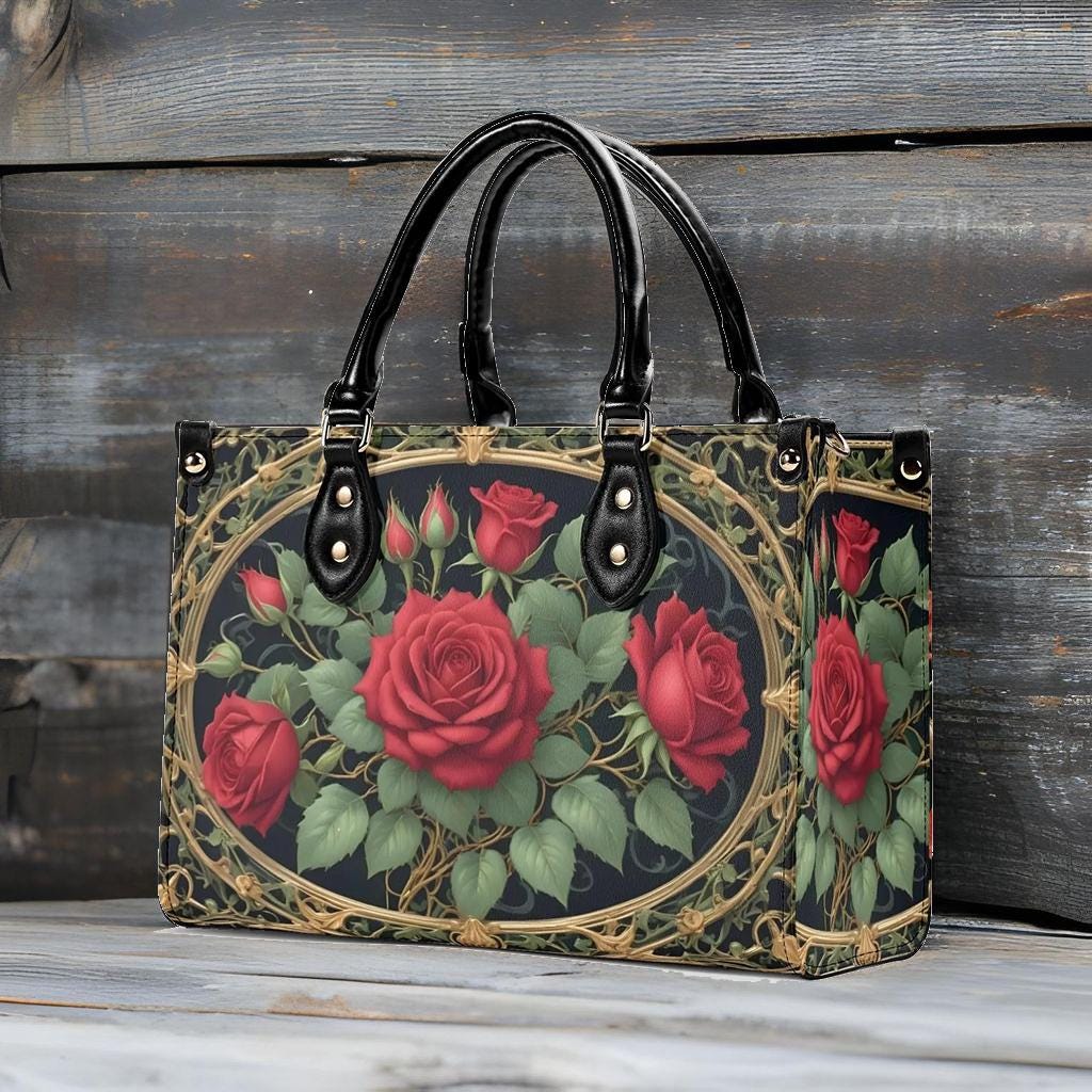 Lush Roses Crossbody Bag - Floral Vegan Leather Designer Purse, Unique Gift for Women