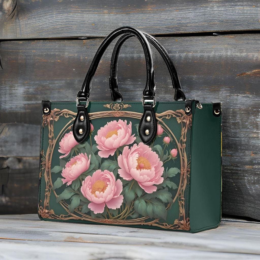 Peonies Crossbody Bag - Floral Vegan Leather Designer Purse, Unique Gift for Women