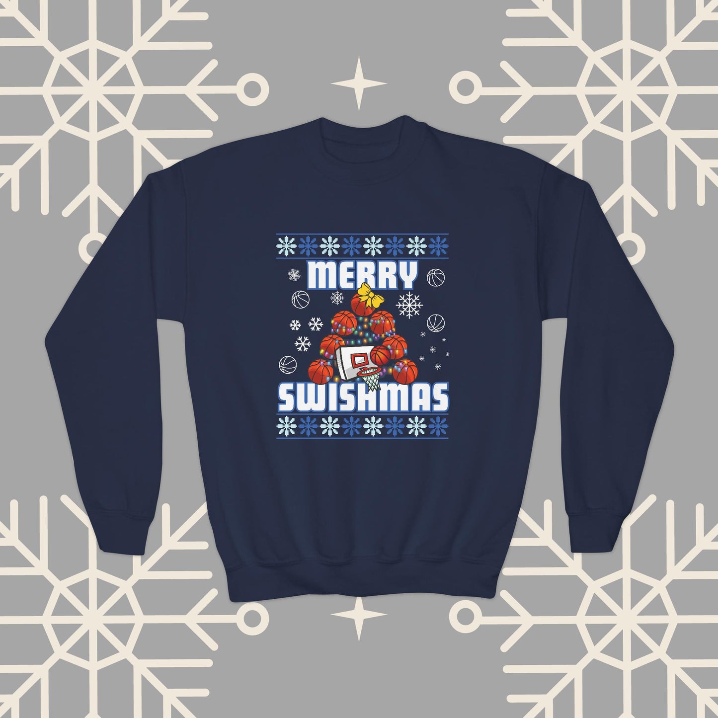 Youth Merry Swishmas Sweatshirt, Basketball Ugly Christmas for Kids, Basketball Gifts for Boys, Gift for Girl