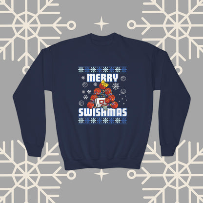 Youth Merry Swishmas Sweatshirt, Basketball Ugly Christmas for Kids, Basketball Gifts for Boys, Gift for Girl