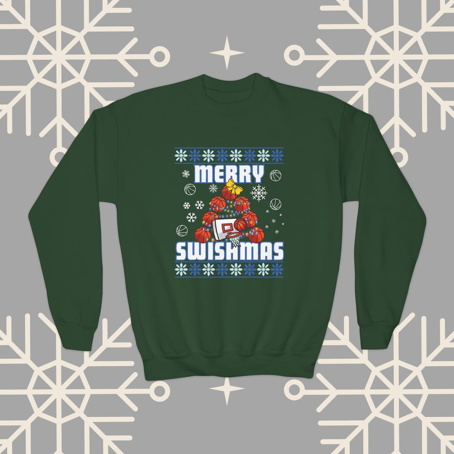 Youth Merry Swishmas Sweatshirt, Basketball Ugly Christmas for Kids, Basketball Gifts for Boys, Gift for Girl