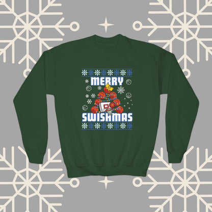 Youth Merry Swishmas Sweatshirt, Basketball Ugly Christmas for Kids, Basketball Gifts for Boys, Gift for Girl