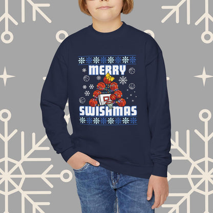 Youth Merry Swishmas Sweatshirt, Basketball Ugly Christmas for Kids, Basketball Gifts for Boys, Gift for Girl