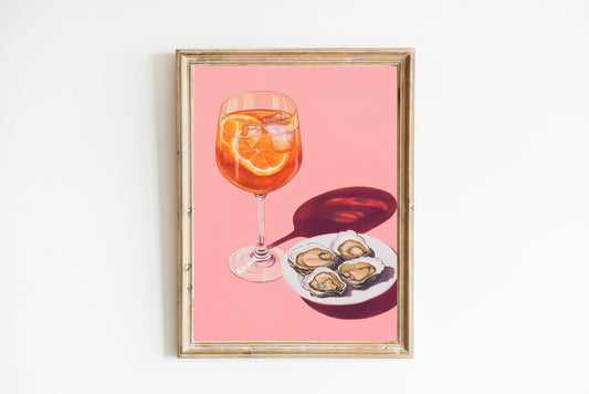 Aperol Spritz & Oysters Art Print: Quirky Bar Cart Decor