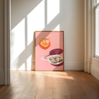 Aperol Spritz & Oysters Art Print: Quirky Bar Cart Decor