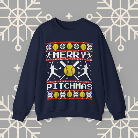 Softball Christmas Sweatshirt, Merry Pitchmas Ugly Christmas , Funny Xmas Jumper, Gift for Softball Player