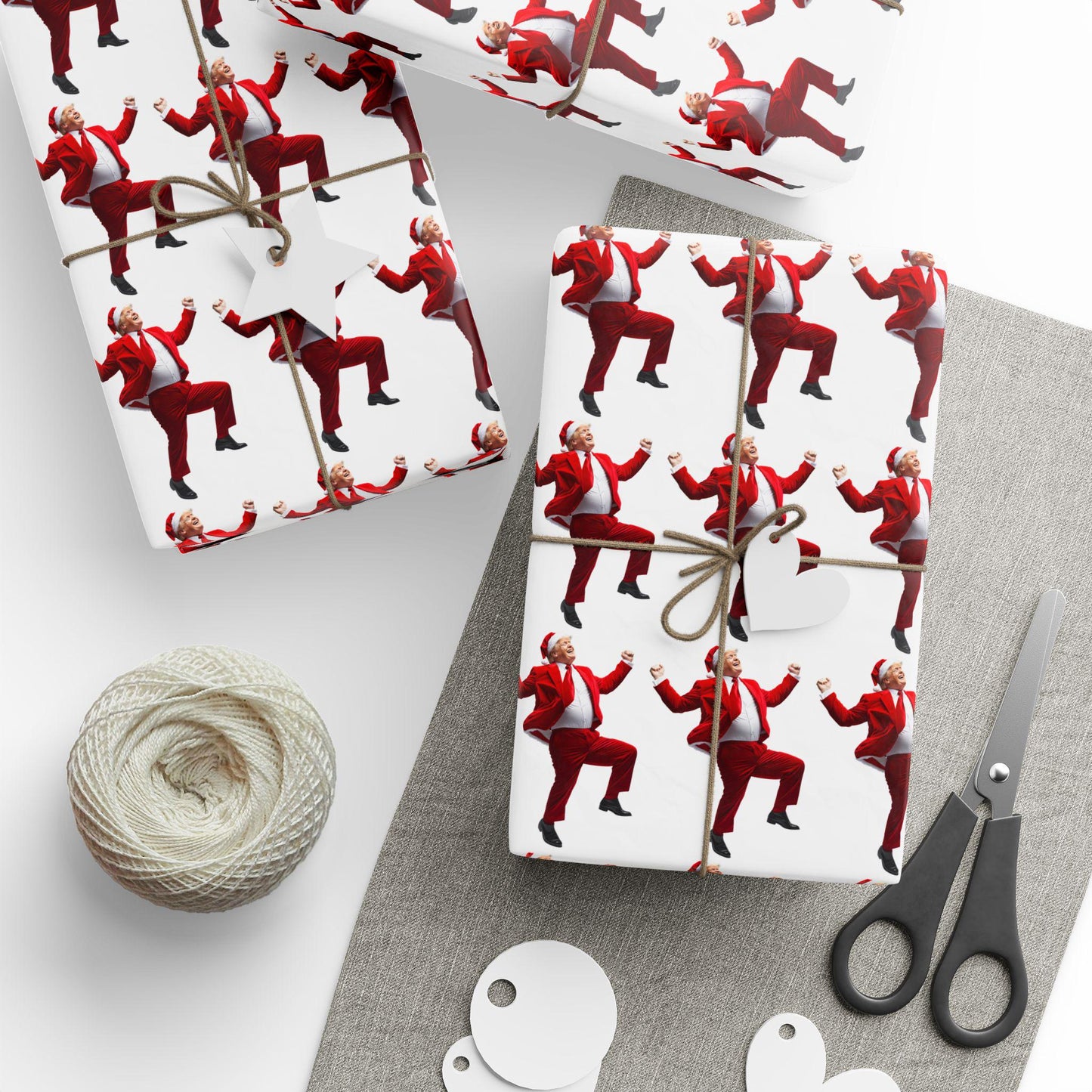 Christmas Trump Wrapping Papers, Dancing Trump MAGA, Festive Gift Wrap, Holiday Present Xmas Packaging, White elephant gift