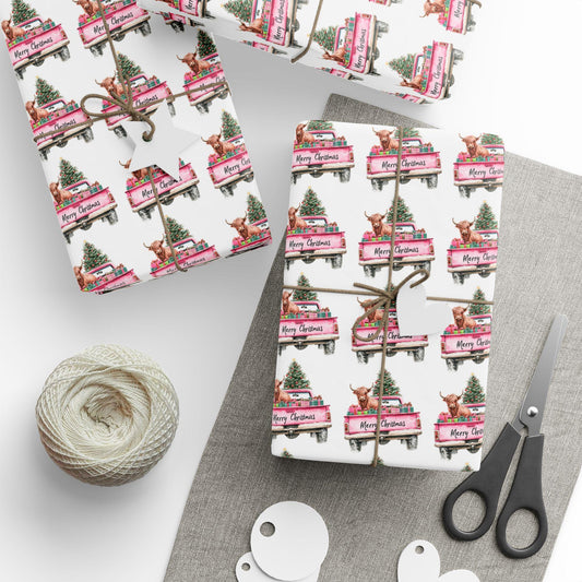 Christmas Wrapping Paper, Highland Cow Christmas Gift Wrap, Highland Cow, Cowgirl, Xmas Paper, Gift for Her, Floral Design, Boho Style