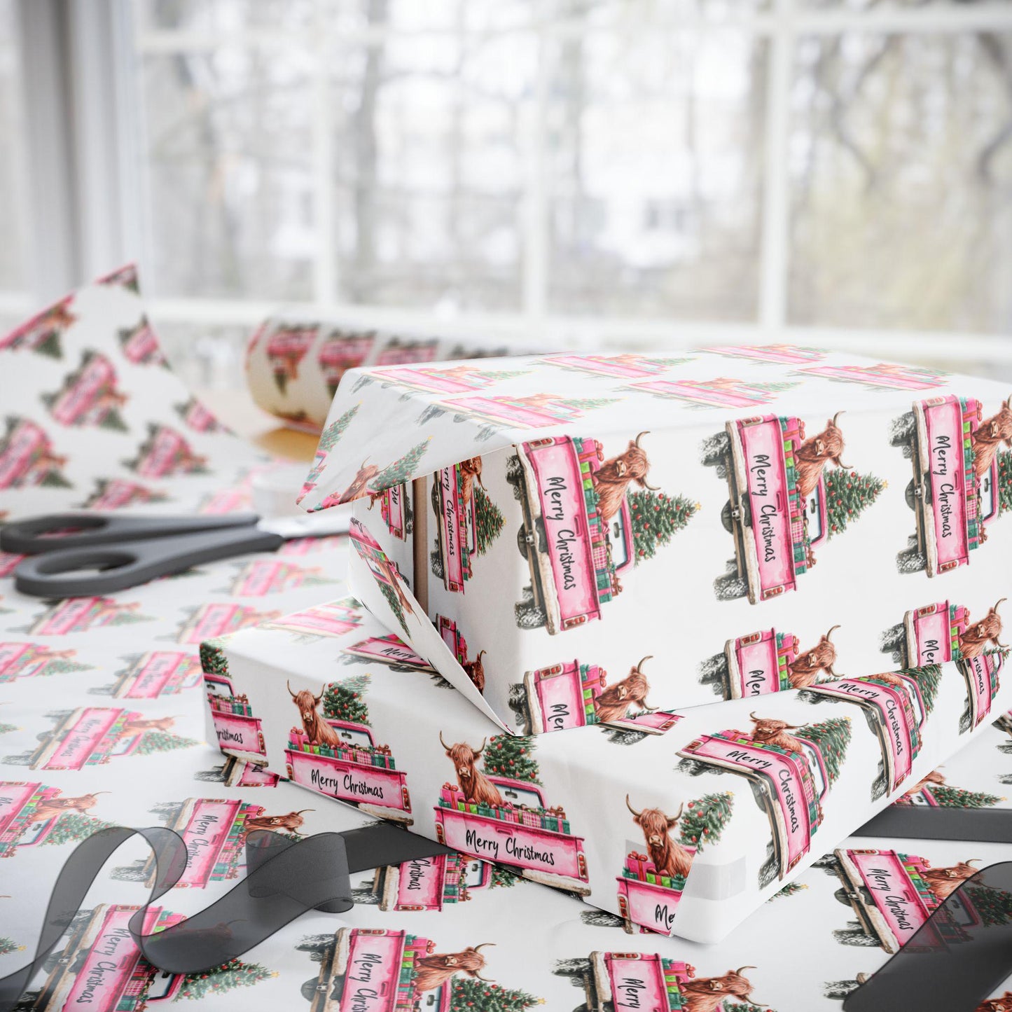 Christmas Wrapping Paper, Highland Cow Christmas Gift Wrap, Highland Cow, Cowgirl, Xmas Paper, Gift for Her, Floral Design, Boho Style