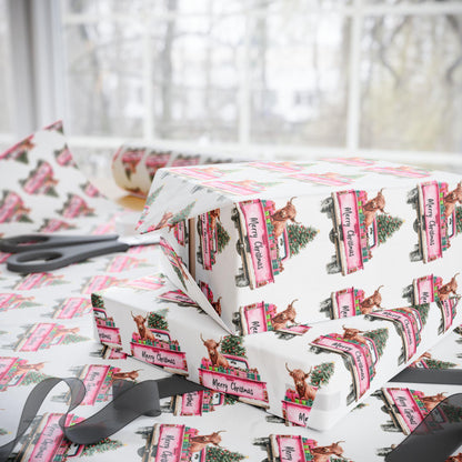 Christmas Wrapping Paper, Highland Cow Christmas Gift Wrap, Highland Cow, Cowgirl, Xmas Paper, Gift for Her, Floral Design, Boho Style