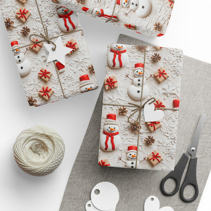 Christmas Snowman Wrapping Paper - Holiday Gift Wrap for Presents, Festive Gift Packaging, Xmas Wrapping Sheets, Winter Snowman Gift Wrap,