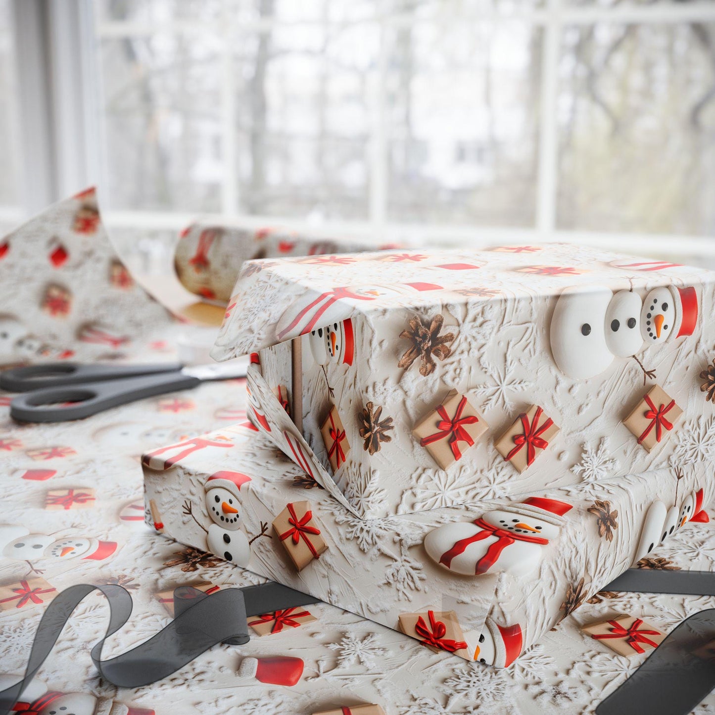 Christmas Snowman Wrapping Paper - Holiday Gift Wrap for Presents, Festive Gift Packaging, Xmas Wrapping Sheets, Winter Snowman Gift Wrap,