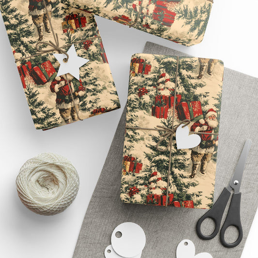 Vintage christmas wrapping paper Toile Gift Wrap Santa Holiday Gift Wrapping Paper Christmas Gift Wrap Xmas Wrapping Paper Roll