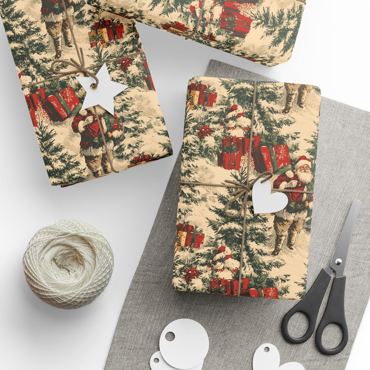 Vintage christmas wrapping paper Toile Gift Wrap Santa Holiday Gift Wrapping Paper Christmas Gift Wrap Xmas Wrapping Paper Roll