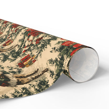 Vintage christmas wrapping paper Toile Gift Wrap Santa Holiday Gift Wrapping Paper Christmas Gift Wrap Xmas Wrapping Paper Roll
