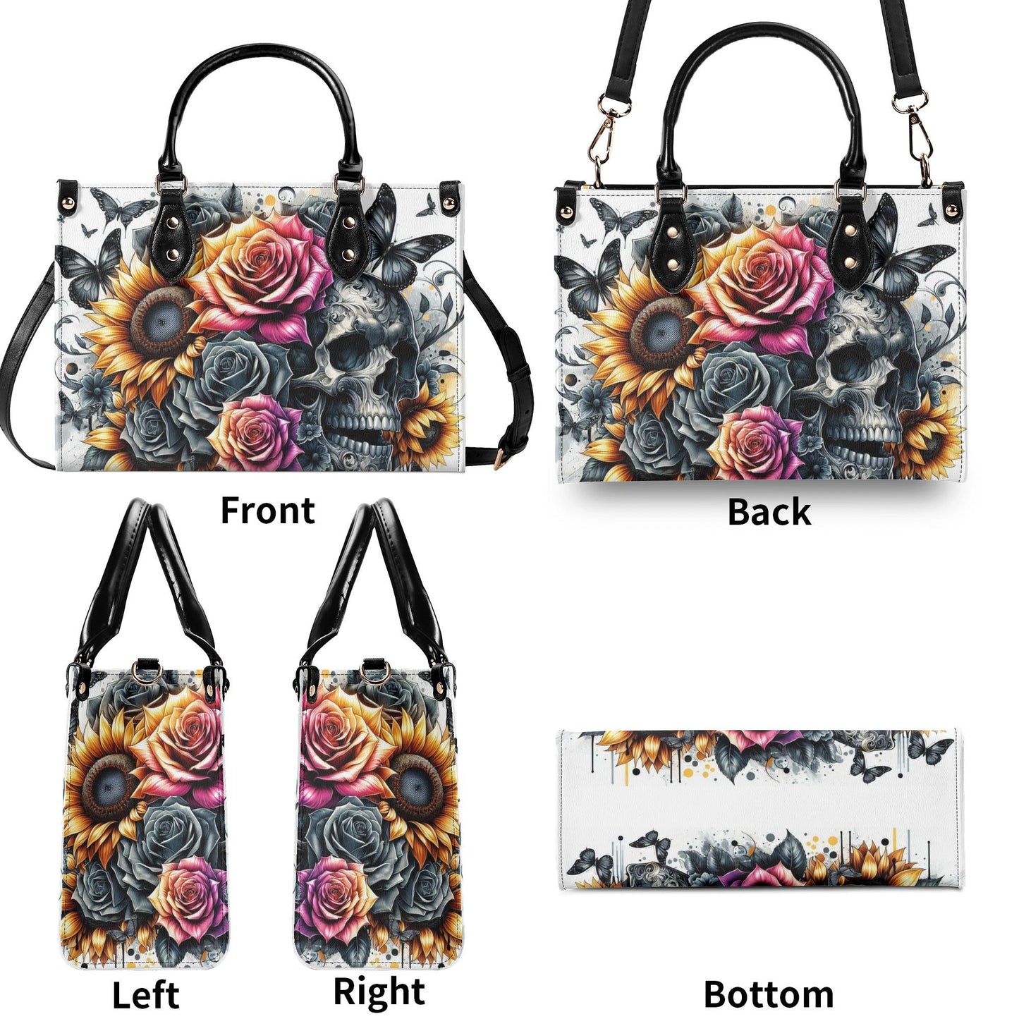 Gothic Garden Skull Purse - Vegan Leather Purse, Crossbody or Shoulder Carry, Tote Bag, Square Tote