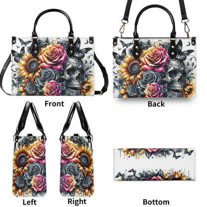 Gothic Garden Skull Purse - Vegan Leather Purse, Crossbody or Shoulder Carry, Tote Bag, Square Tote