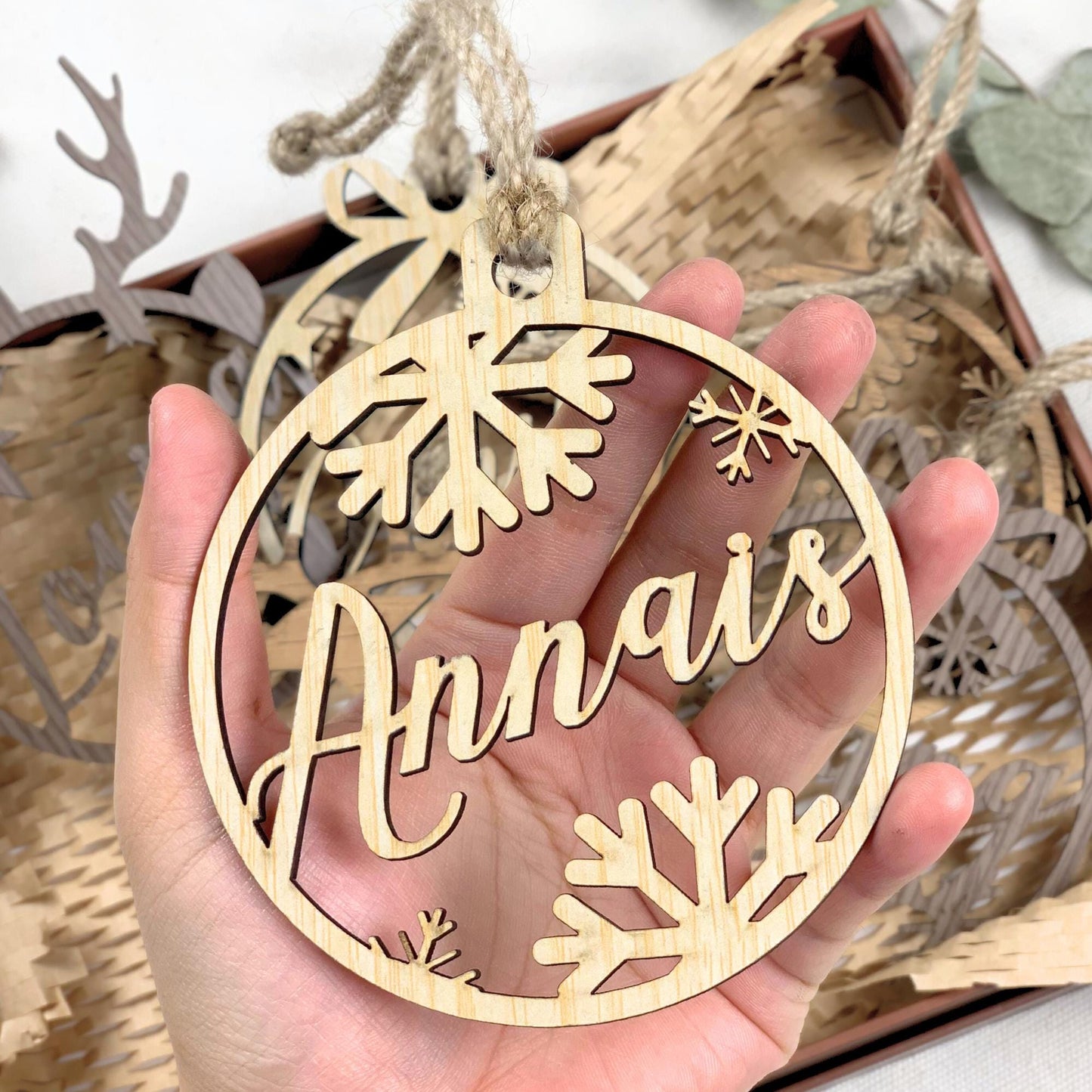 Personalized Wood Christmas Ornament: Laser Cut Xmas Decor