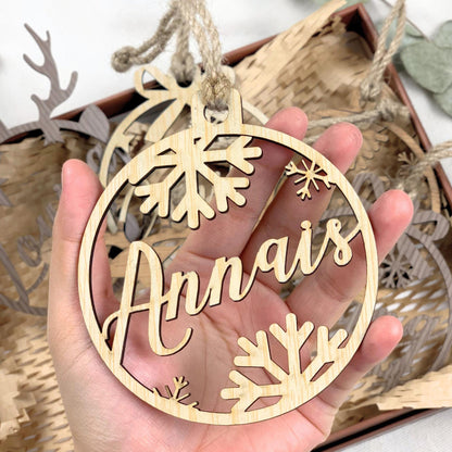 Personalized Wood Christmas Ornament: Laser Cut Xmas Decor