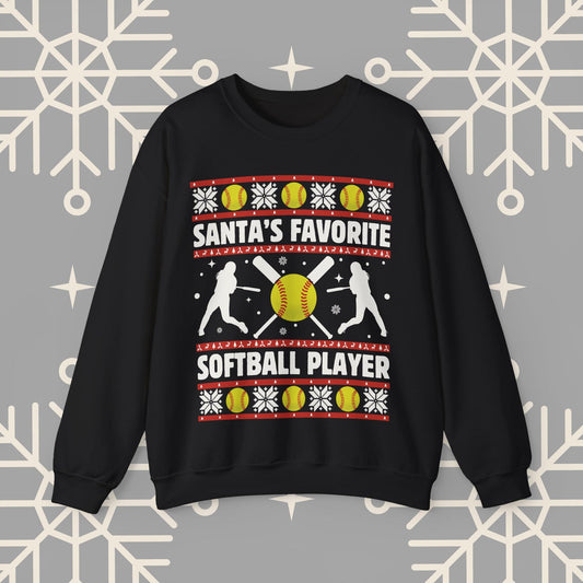 Christmas Softball Sweatshirt, Santa's Favorite Softball Player Ugly Christmas , Holiday Sports Pullover, Softball Gifts