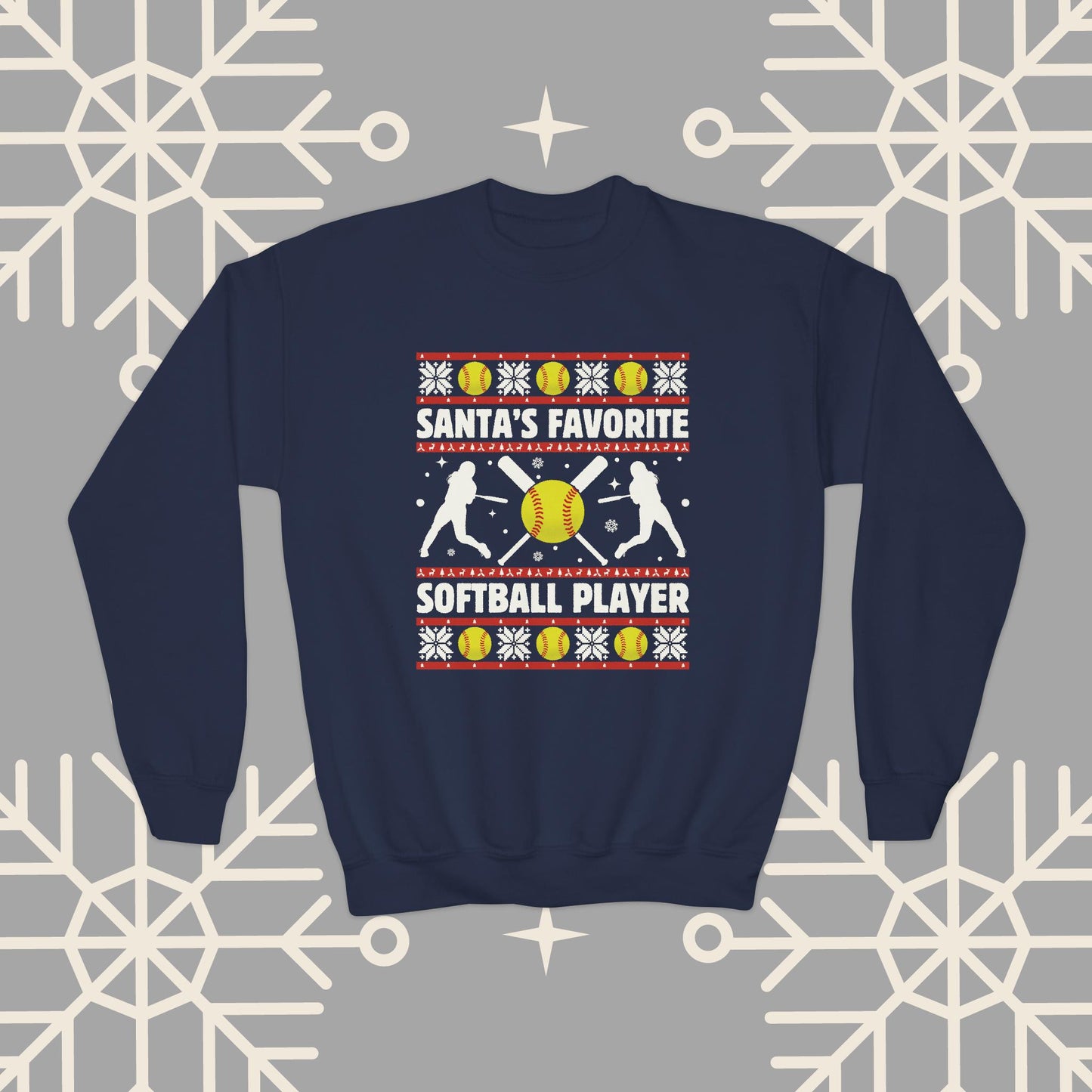 Youth Softball Christmas Sweatshirt, Santa's Favorite Softball Player Ugly Christmas , Softball Gifts for Girls